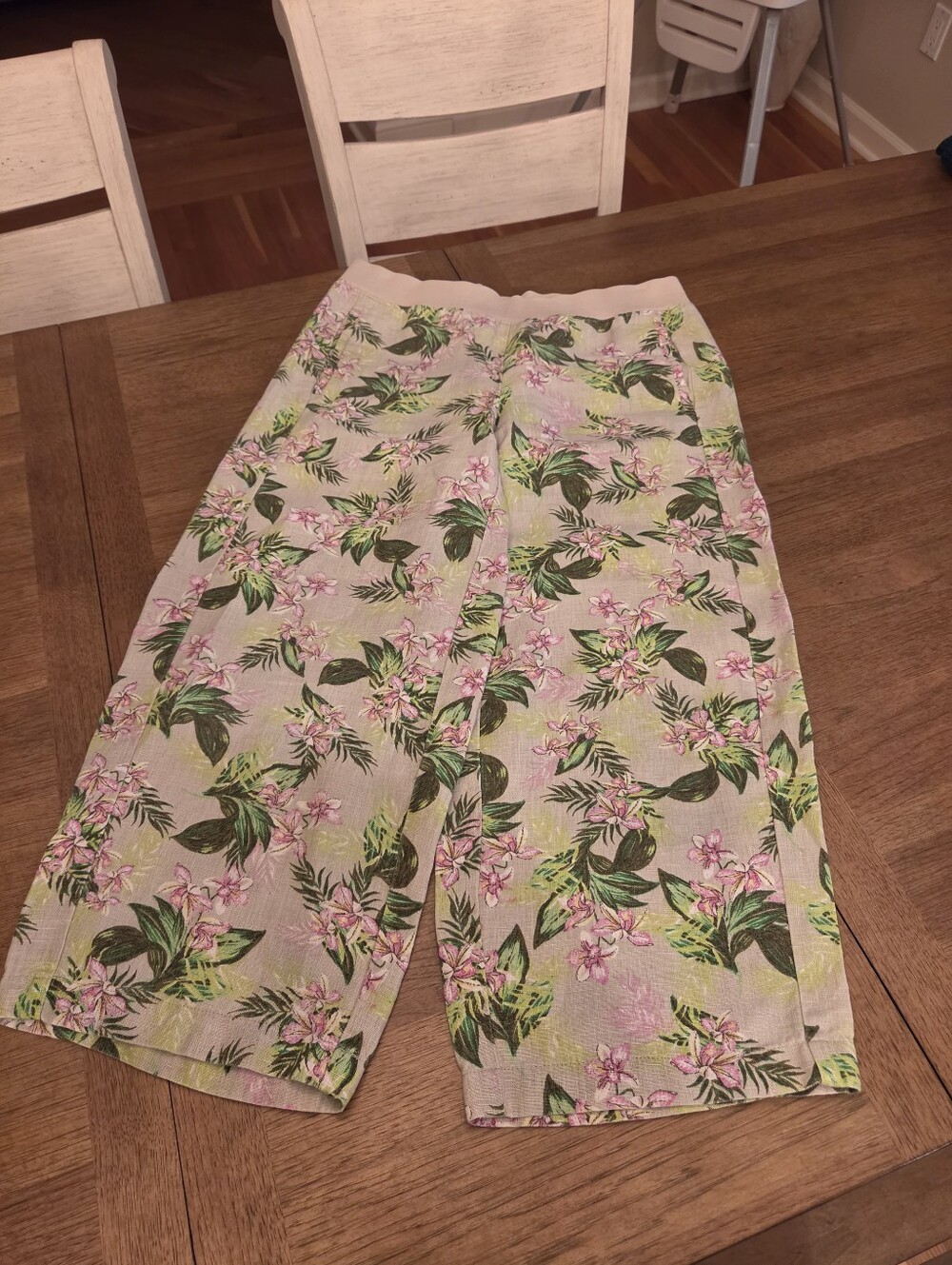 J. Jill Pink Floral & Green Leaf Bermuda Shorts Love Linen Size Small